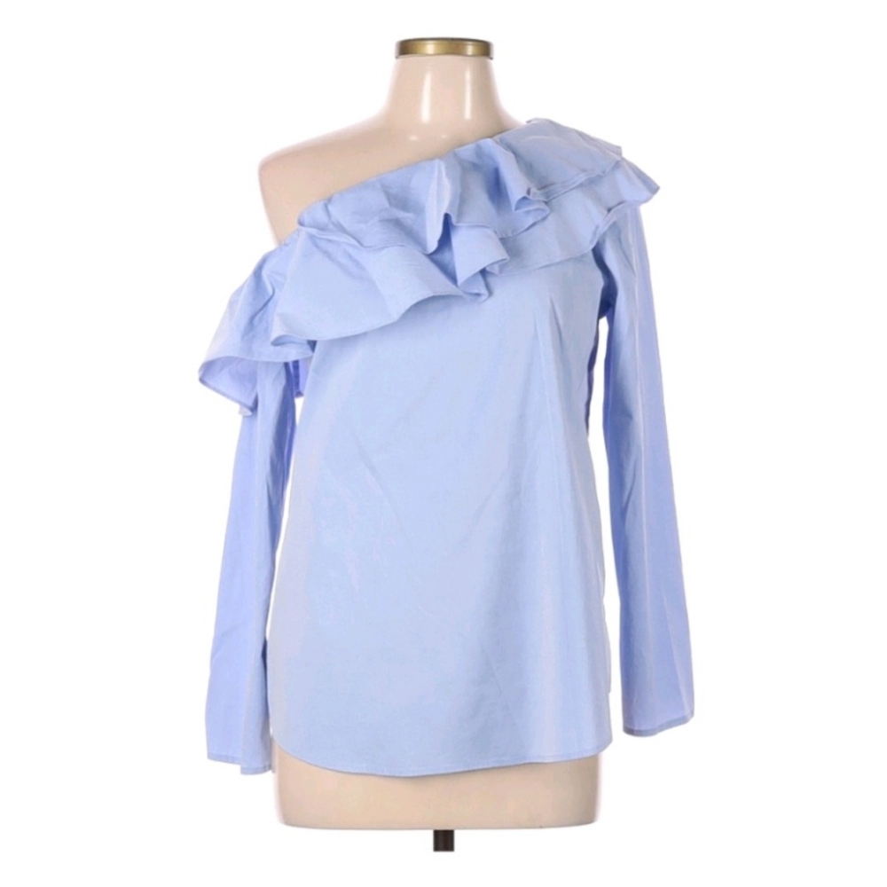 Calvin Klein Long Sleeve Blouse in Size Medium One Shoulder Neckline with Ruffle
